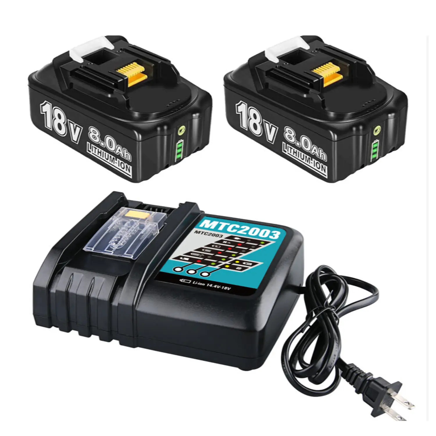 2pcs 18V 8000mAh Lithium Ion Batteries & 3A DC18RC Charger, Cordless Power Tool Accessories, Compatible Replacement Battery for Makita BL1850 BL1860 BL1850B BL1840 BL1830 BL1415 BL1430 BL1440 LXT400 with Overheat Guard