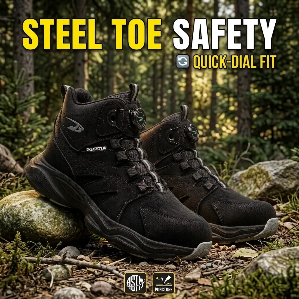 Men's Safety Steel Toe Boots Quick-Dial Lightweight Work Shoes Puncture Resistant Anti-Slip Tactical Outdoor Trail Hiking Boots