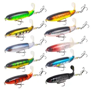 5/10Pcs  Fishing Lure for Bass Popper Top Water Fishing Lures with Floating Rotating Tail Barb Treble Hooks in Saltwater Freshwater Fishing Accessories for Outdoor Fishing Equipment, Swimbaits, Fishing Lure Bait, fishing equipment, fishing stuff 