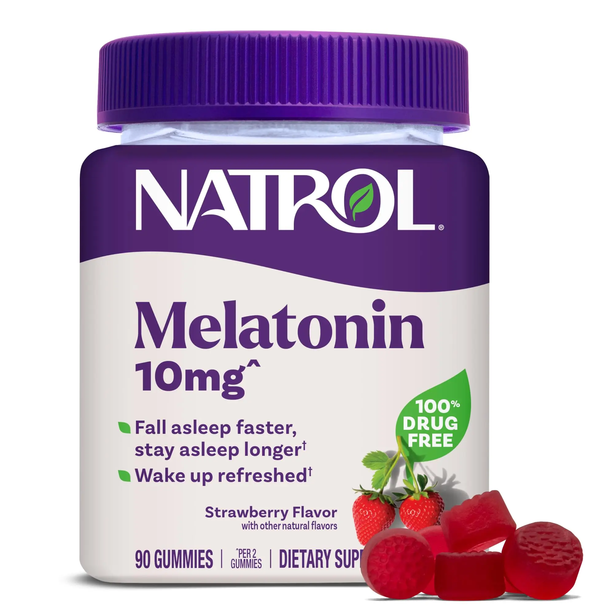 Natrol Melatonin Healthcare Dietary Supplements - 10 mg Strawberry-Flavored, Dye-Free Gummies with Natural Ingredients, Adult Sleep Aid, 90 Count, 45-Day Supply