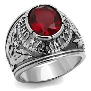 Eternal Sparkles Men’s Army Military Ring – Patriotic Stainless Steel Oval Crystal (4 Styles)