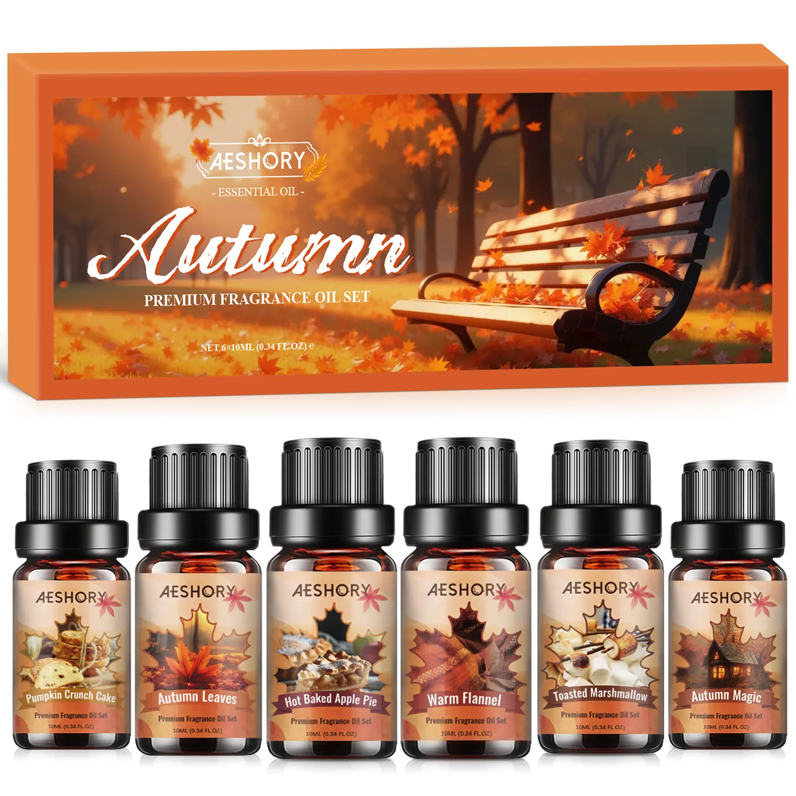 Autumn Diffuser Oils Gift Set - 6x10ML Luxury Fragrance Oil Blend, Autumn Scent Essential Oils Set for Diffuser, Candle, Soap Making Scents