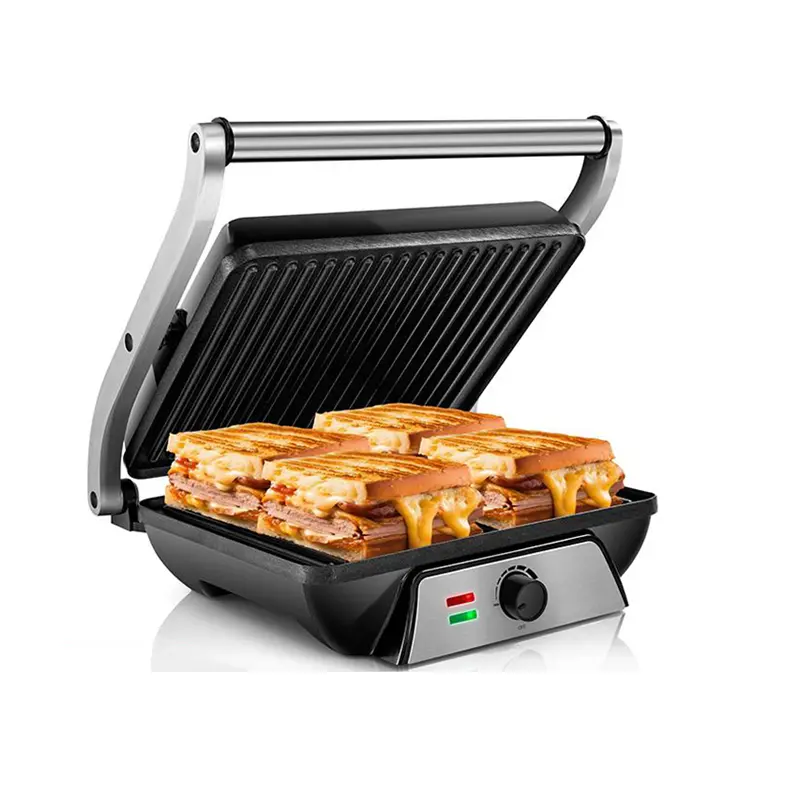 SUSTEAS Multi-Purpose Electric Indoor Grill - Non-Stick Panini Press with Grease Tray, 180-Degree Sandwich Maker with Floating Hinge, Adjustable Knob, Corded Tabletop Griddle, Portable Barbecue, Kitchen Supplies, Multi-Use