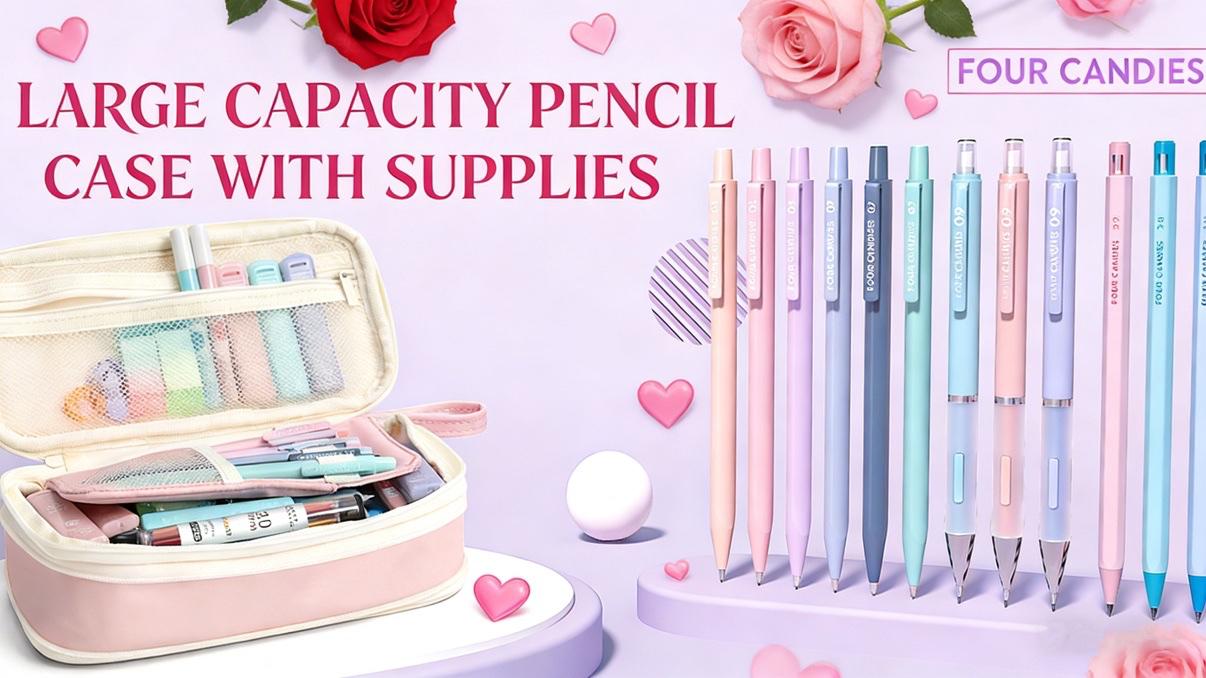 Four Candies 36PCS Visual Learning Tools,Aesthetic School Supplies Mechanical Pencils 0.5mm,0.7mm,0.9mm & 2.0mm with 624PCS Lead Refills for Writing,Drawing & Drafting, Back to School Supplies Haul,girly office supplies,Stationery Set Student Essentials