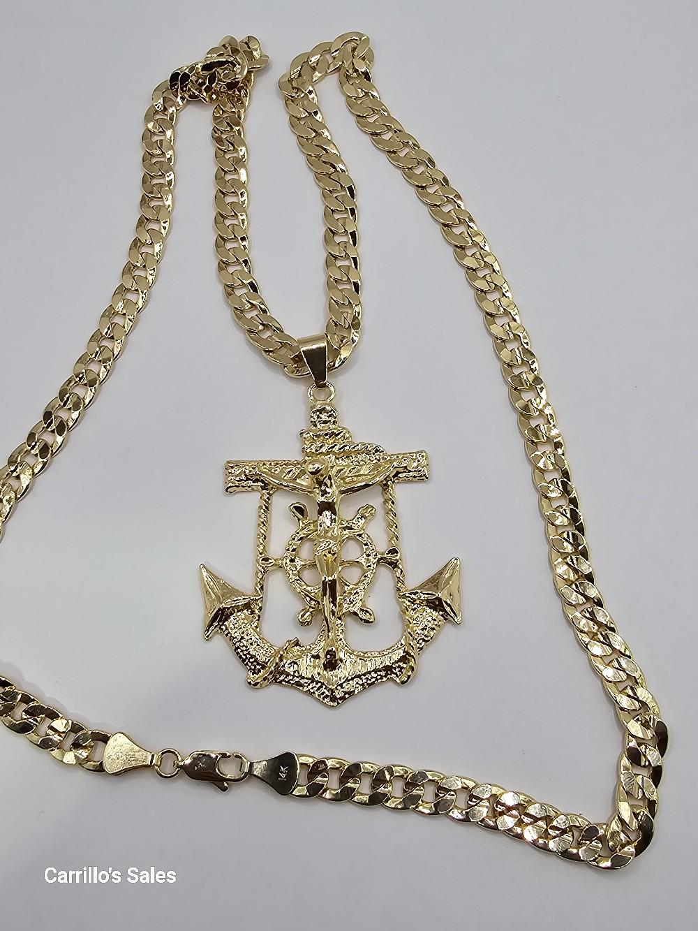CHRIST ON THE CROSS Cuban link necklace style gold-plated 24"inches