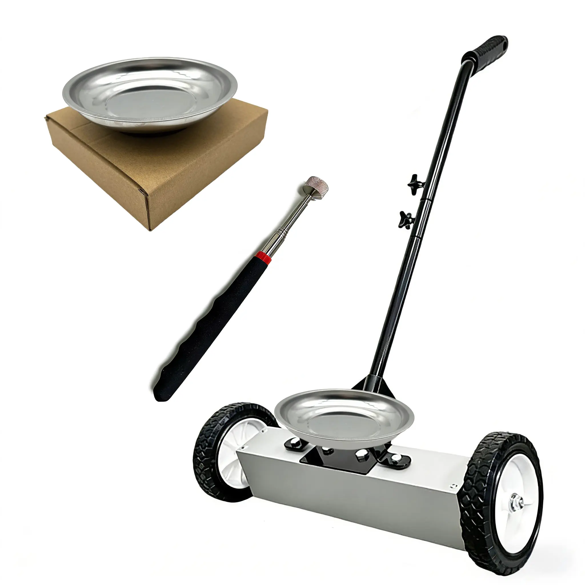 18-inch roller magnetic cleaner, 27-inch to 44-inch telescopic magnetic pickup tool, 45-pound load-bearing magnetic cleaner. Suitable for removing nails, screws and metal debris. Suitable for use in homes, workshops and garages.