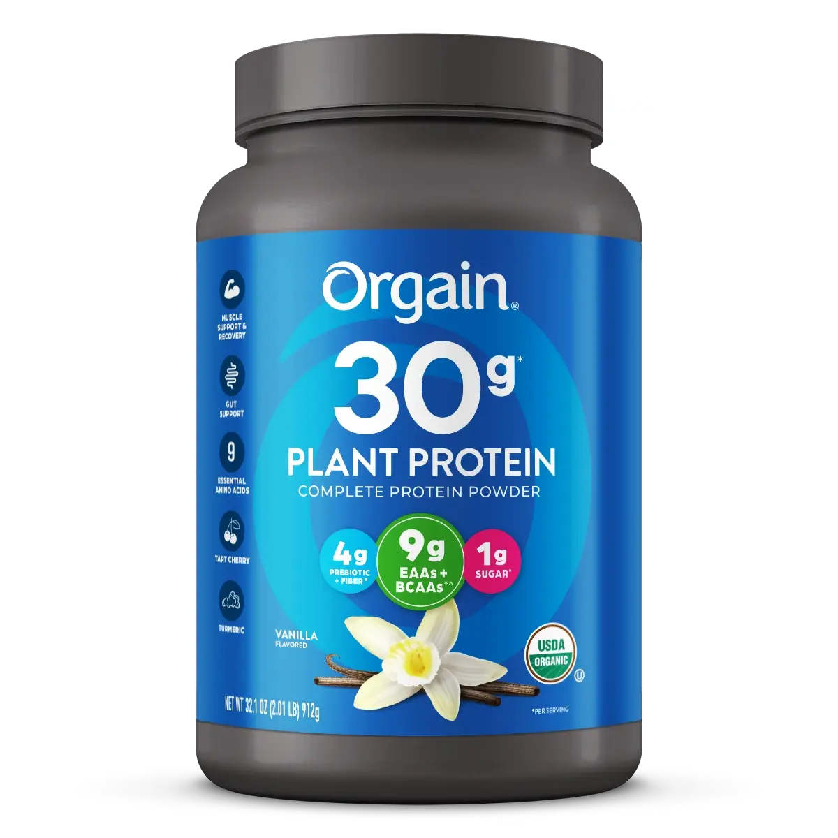 Orgain 30g Plant Protein Powder Vanilla | 30g Plant Protein | 9 EAAs & 4g BCAAs | USDA Organic | Non-GMO | Gluten Free | Plant-Based Protein Powder