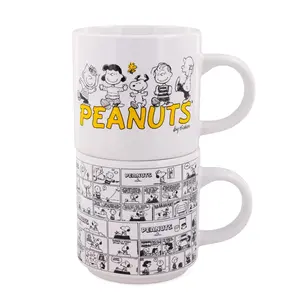 Peanuts Comic Panels 2-Piece Ceramic Stackable Mug Set | Each Holds 13 Ounces