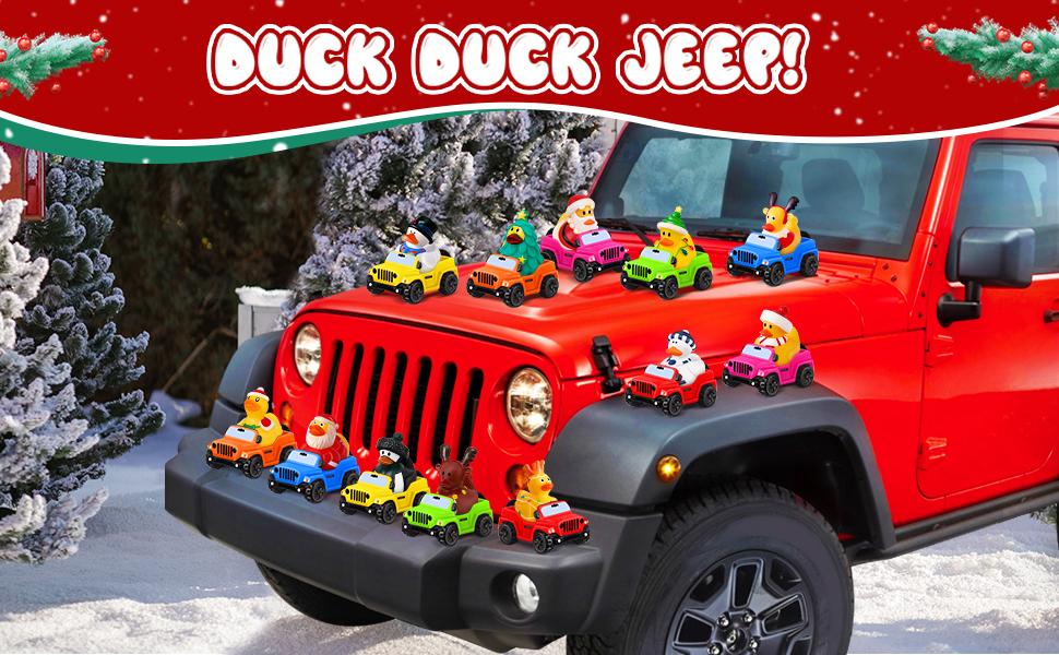 Christmas Rubber Ducks for Ducking 12-Pack – 12 Holiday Ducks + 12 Mini Cars | Stocking Stuffers Party Favors for Kids & Adults