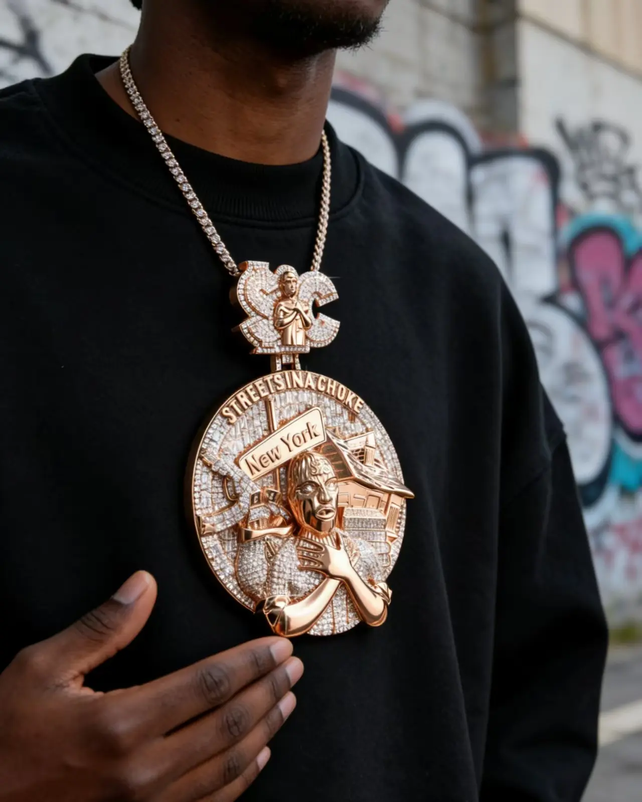 TK-DB-2031 New York Street Badge Pendant King of the Street Style Oversize Iced Out Hip Hop Rapper High Bridge Custom Bling Medallion Pendant
