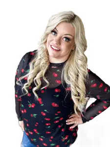 Cherry Print Semi Sheer Mesh Top