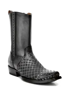 Mens Cuadra Black Laser Woven Bovine Leather Boot