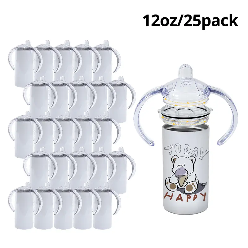 25Pack 12oz Stainless Steel Sublimation Sippy Cup Tumblers with Handle, Insulated Straight Skinny Tumbler Customizable DIY-Friendly Modern Leak-Proof Anti-Scalding Heat-Resistant Portable Kitchenware Drinkware, Festive Gifts for Back to School