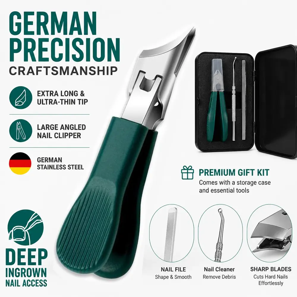 Eagle Beak Angled Head Nail Clippers Set of 3, Premium Upgraded Stainless Steel Nail Cutters with Extra Wide Jaw Opening & Anti-Splash Design, Labor-Saving Long Handle Clippers for Thick Hard Nails & Ingrown Toenails, Manicure Pedicure Tools for Men Women