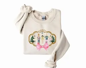 Pink Nutcracker Sweatshirt, Vintage Style Pink Christmas Sweatshirt for Women,