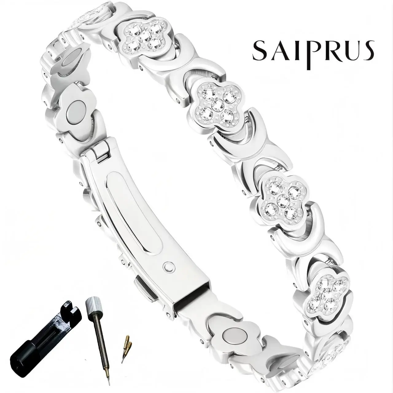 SAIPRUS Unisex Lucky 4-Leaf Clover Magnetic Wellness Bracelet - 3500 Gauss Pure Copper Bangle with Metal Coating, Adjustable, Built-in Resizing Tool, Gift-Ready Box Fashion Jewelry, 4-Leaf Clover Bracelets & Bangles, Magnetic Wellness Jewelry, Unisex Wear