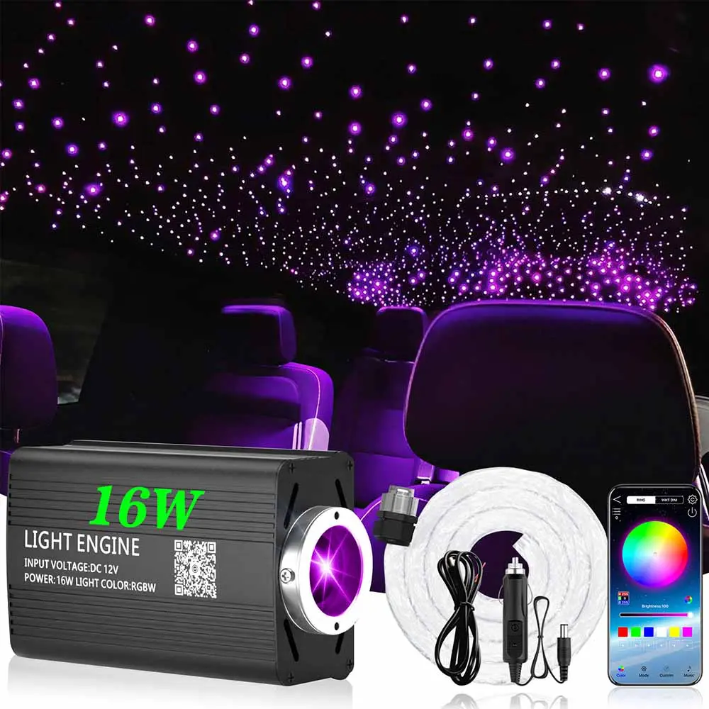 VASTFIRE Starlight Headliner Kit - 500pcs 0.03in 6.5ft Fiber Optic Star Lights, 16W RGBW LED Car Ambient Light, Color Changing Aluminum, Music Sync, App+Remote Control, DIY Color Mixing, Jumping/Mixing FX, Car Decorative Roof Ceiling Interior Accessory