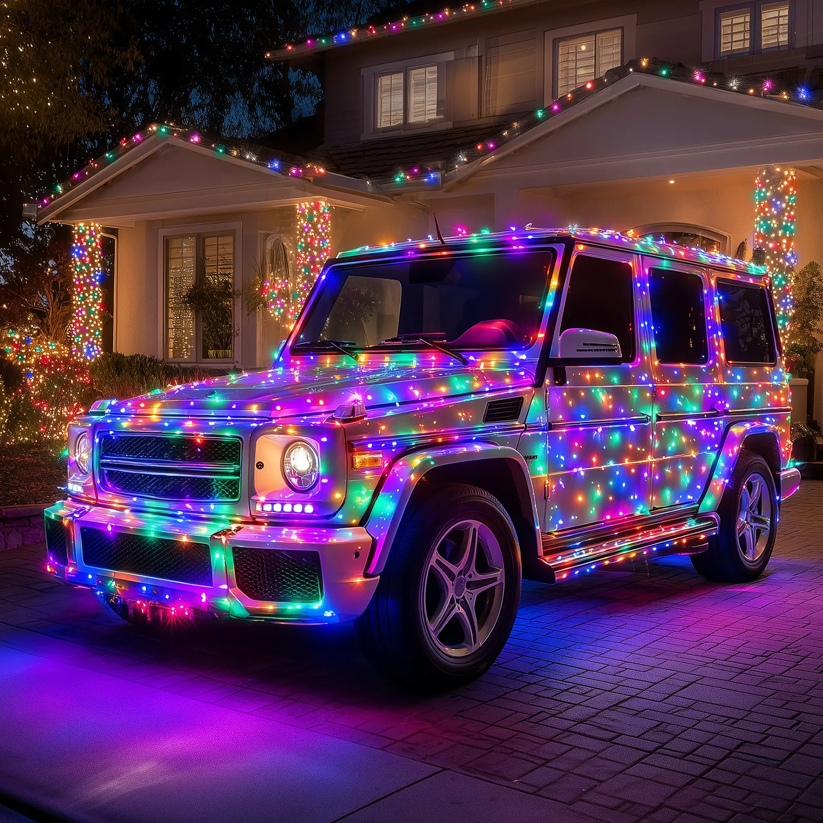 Brightown 410FT 1200 LED Car String Lights Multicolor Green Wire Cigarette Plug Cool Lighting Source Not Prone to Hot for Vehicle Decoration,Halloween Christmas Car, Led Car Ambient Light, Cars