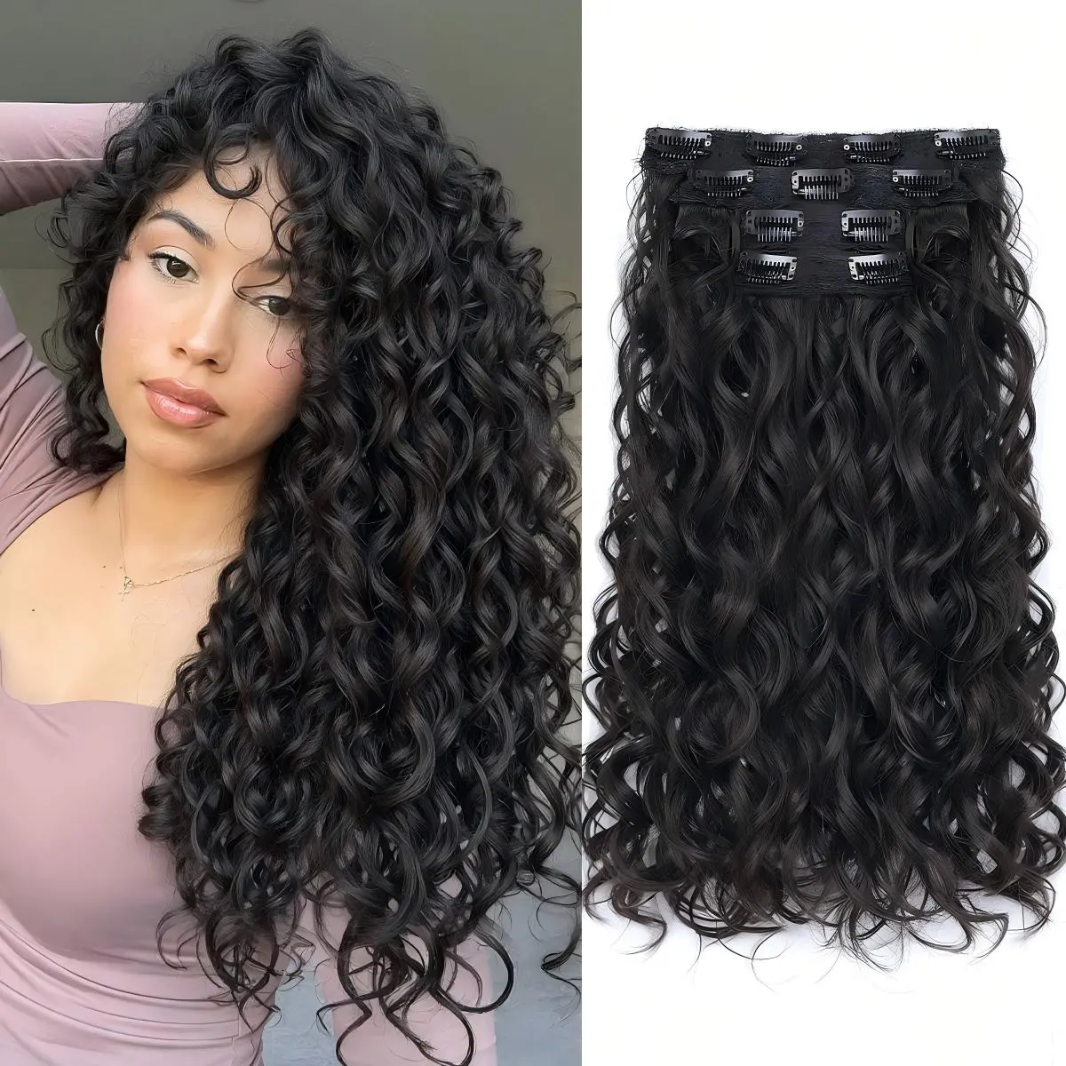 Curly Clip In Hair Extensions 4PCS 20 Inch Thick Fluffy Curly Synthetic Hair Extensions Natural Looking Hairpieces for Women