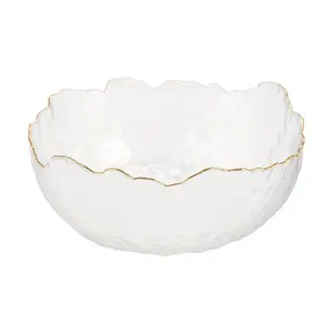 KAWASIMAYA 1500ml Medium Gold Rimmed Glass Bowl - Transparent Salad & Fruit Serving Dish