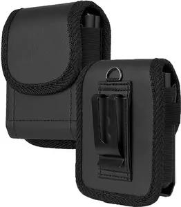 Case-Compatible Pouch for Motorola RAZR and Samsung Z Flip Series, Nakedcellphone Vegan Leather Holster Holder [Belt Loop, Metal Clip, Magnetic Closure] for Moto RAZR+ Ultra/Plus 2026/2025/2024, Black