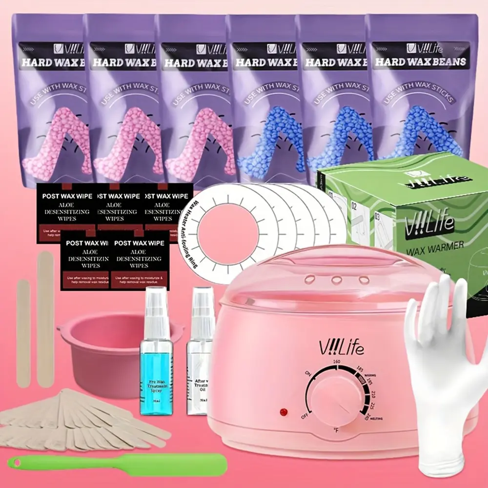 Summervibes Viilife 6-Piece Hair Removal Wax Set Pink Wax Ball for Face Eyebrows Body Brazilian Lines 43 Accessories Home Salon Grade Hot Melt Wax Set - Cosmetic&leg arm underarms&hair growth inhibitor，Multi-Purpose,Removal,Wax,Set,back to school