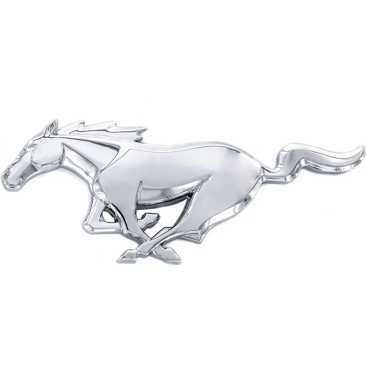 Official Mustang Pony Logo Chrome Emblem - 3.25in Long, 1.25in Wide Solid Plastic Decals, Industrial Strength 3M Adhesive Backing, for Car Exterior Vehicles, Clothes, 3.25X1.25"