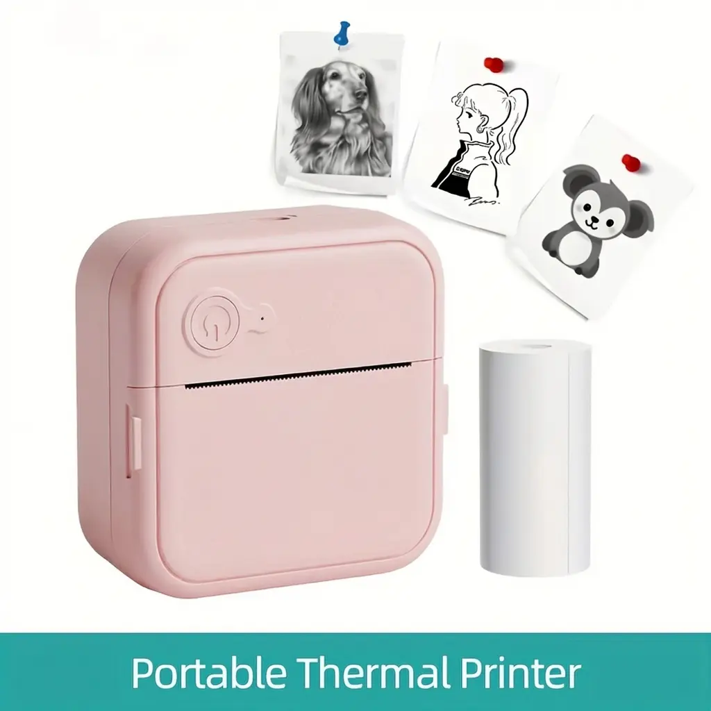 Wireless Thermal Inkless Label Printer - Cute Portable Mini Printer with Built-in Cells, USB Rechargeable, Plain Paper Included, Compatible with Journals, Ideal for Study Notes