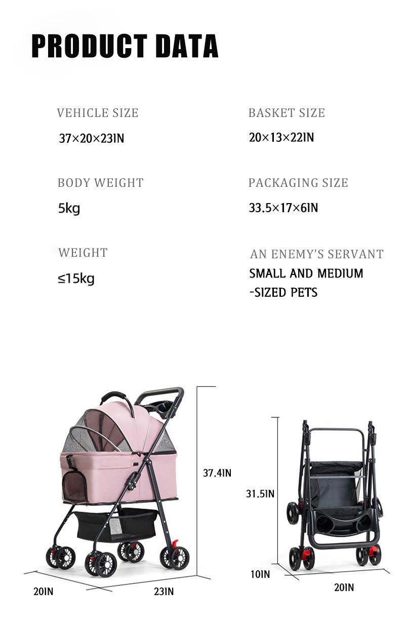 Pawzseek Portable Pet Stroller for Cats and Dogs - Foldable Outdoor Animal Carrier with Sun-Rain Cover, Breathable Mesh Panel, Storage Bag, Self-Heating Bed