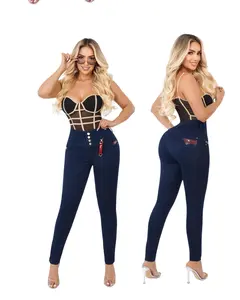 Jeans Colombiano Fit BBL High-Waisted Push-Up with Front Rips & Levantacola Effect for Enhanced Curves Women's