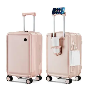 MUST-HAVE TRAVEL HACK! 24-inch Smart Checked Luggage with Bag Hooks & Cup Holder | Lightweight High-Rebound PC Shell, Silent TPE Universal Wheels, Dry-Wet Separation, Perfect for 1-Week Trips & Family Travel