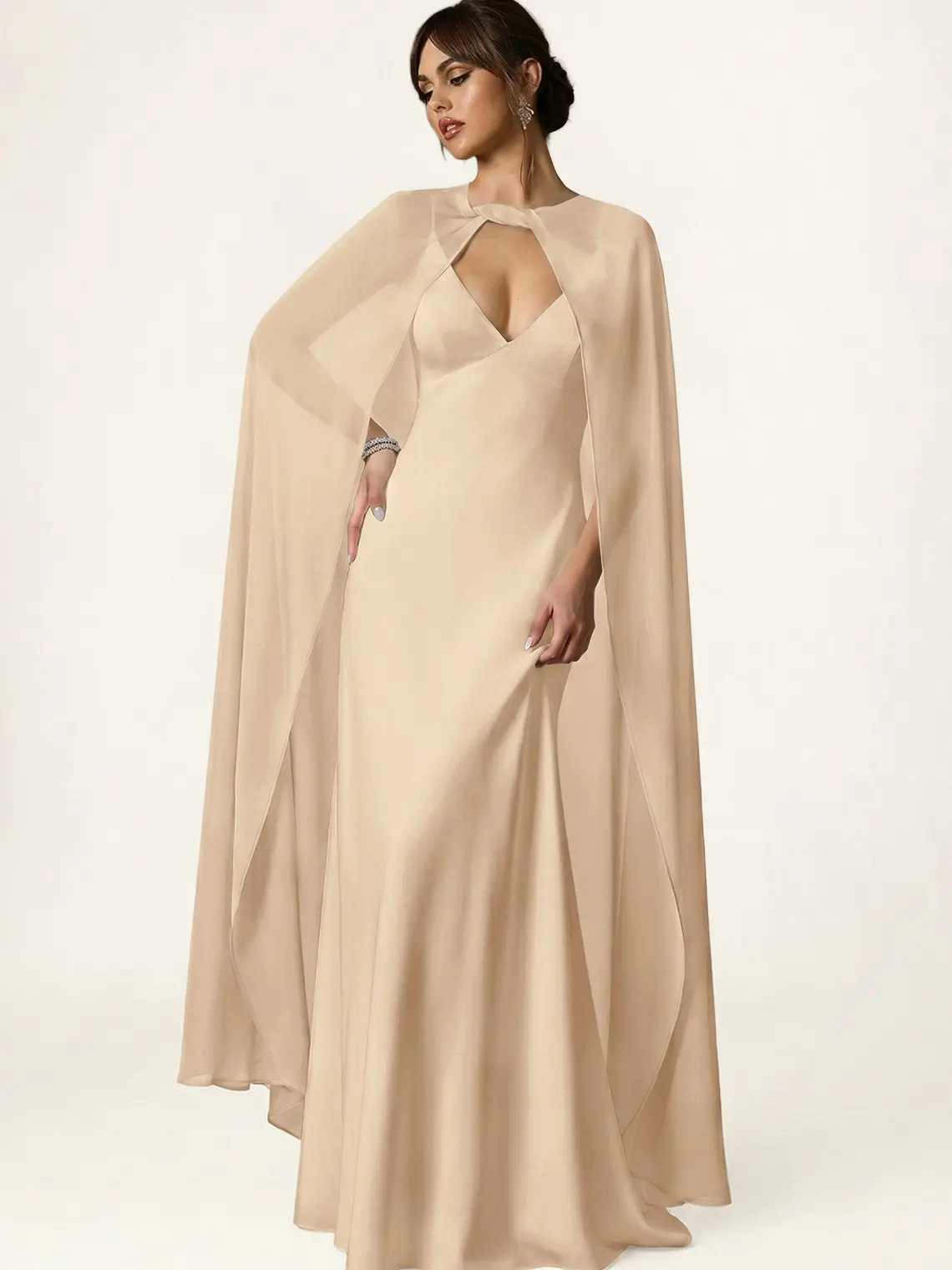 Azazie Knot Front Tied Sheer Long Flowing Wedding Bridesmaid Evening Chiffon Shawl