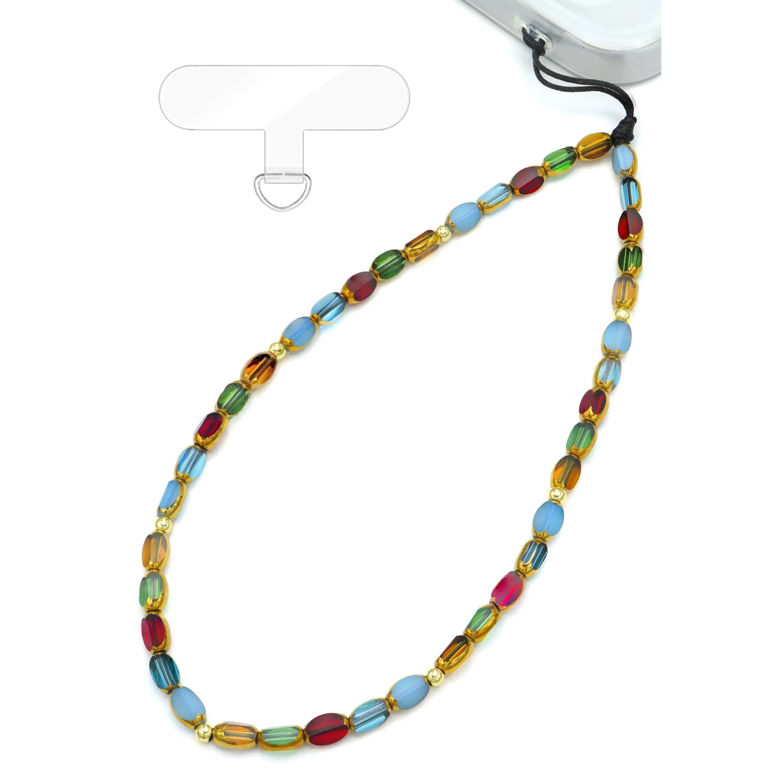 TRBR Rainbow Beads Phone Charm Wrist Strap, Vintage Style Beaded Lanyard Wristlet Chain, Elegant Hands-Free Bracelet Strap for iPhone & More Cell Phone Cases
