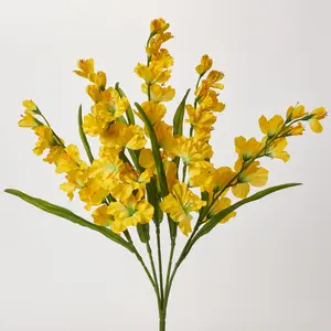 Bright Yellow Silk Gladiolus Bush Large Bloom & Foliage Stem Bouquet - 28"