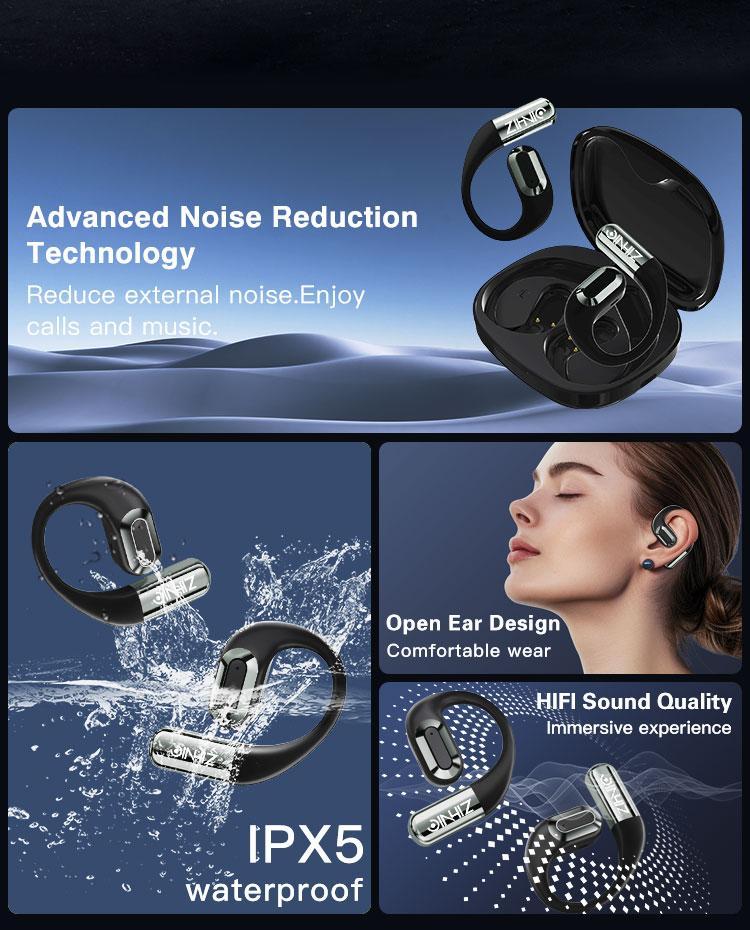 ZIHNIC Wireless Open Ear Earbuds Bluetooth 5.4,OWS Headphones,Wireless Earphones,35Hours Playtime,lPX5 Waterproof,TF card,new 2026 Audio Electronic Headset
