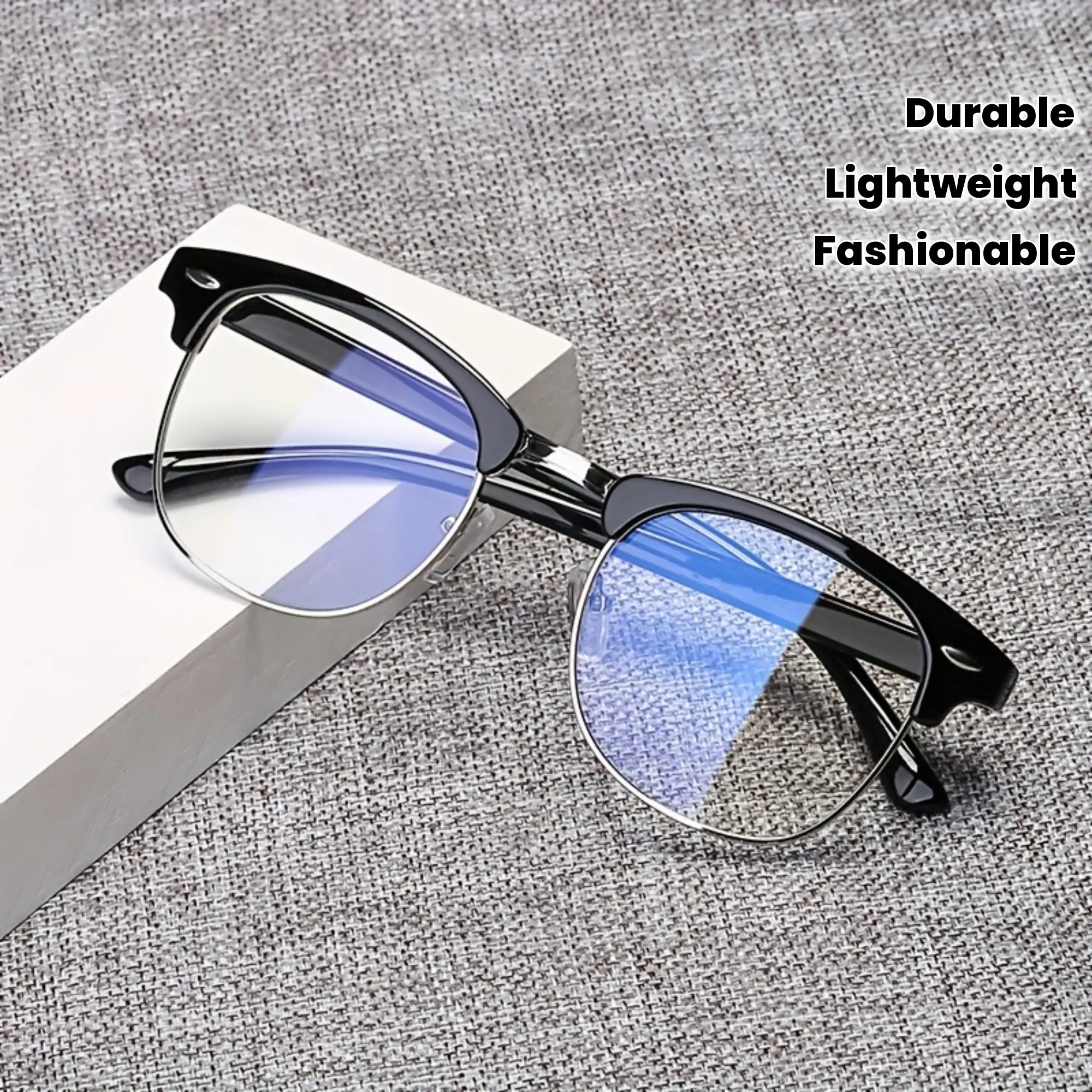 Anti-Blue Light Fashion Eyeglasses - Black Lightweight Metal Frame, Anti-Eye Strain Lens, Modern Y2K Gaming Accessories for Men, Compatible with Smartphones Tablets Laptops, Office Everyday Use tiktokshopbacktoschool