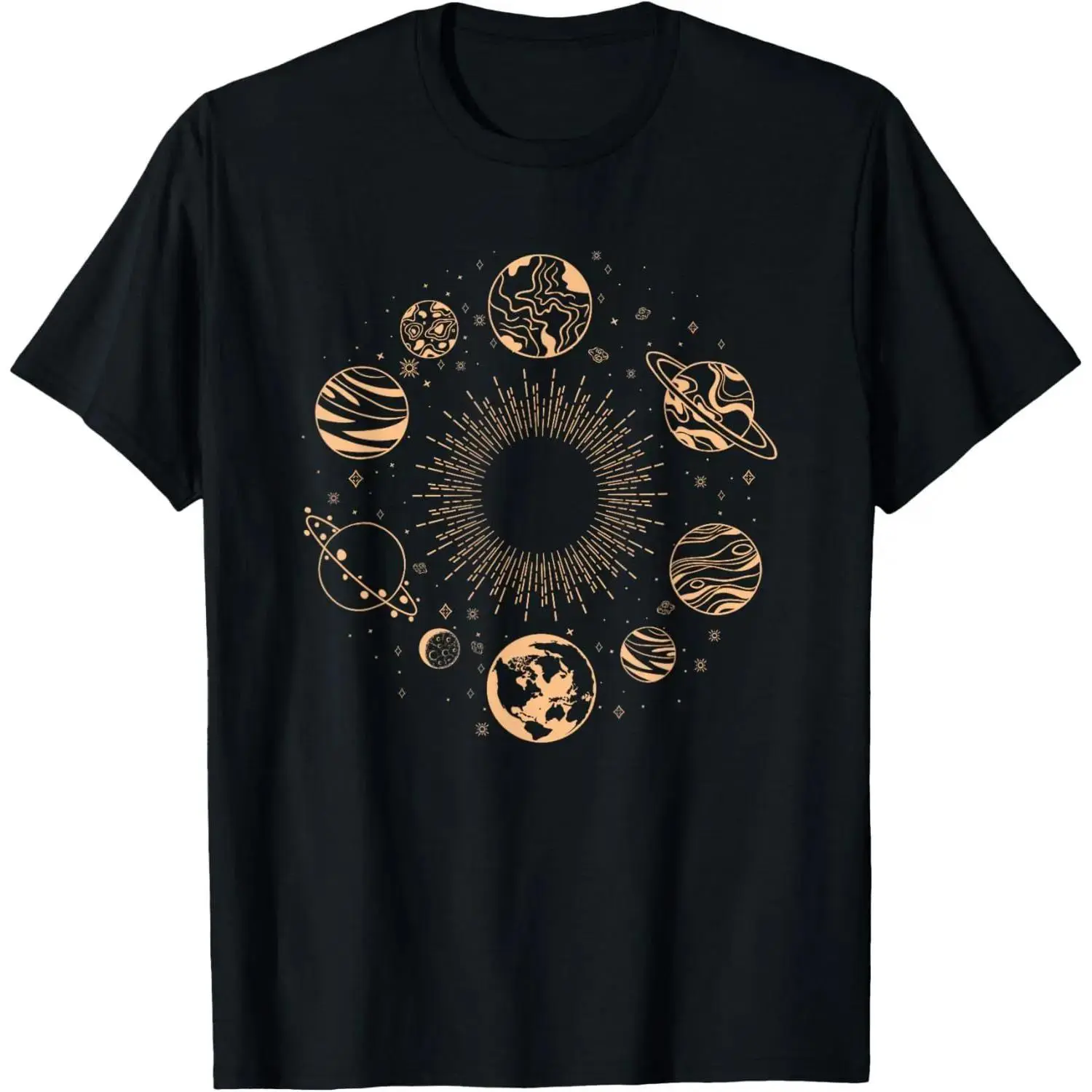 Mens Casual Short-Sleeve Streetwear Top, Solar System Planets Space Science Galaxy Astronomy Universe Graphic T-Shirt, Menswear