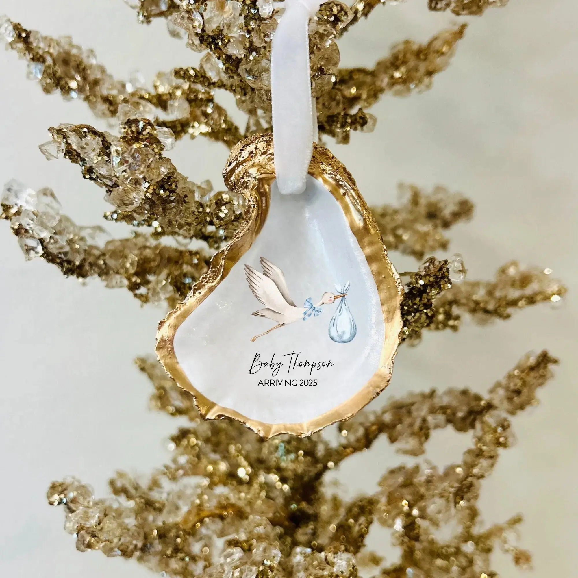 Blue Stork Baby Announcement Ornament