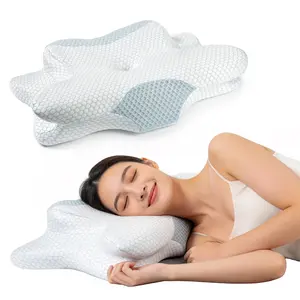 Contour Memory Foam Pillow Cooling Icy Feel Cervical Pillows for Neck Pain Relief-Orthopedic Massage Neck Pillow for Stress Relief - Breathable Face Friendly Pillow for Side Back Sleepers - Ergonomic Butterfly Support for Spine & Back Pain Relief Pillow
