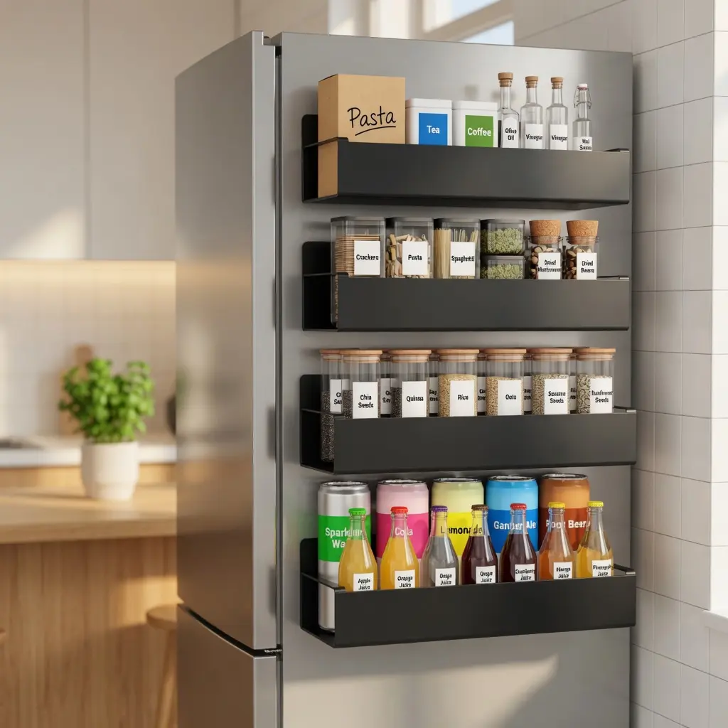 Stainless Steel Heavy Duty Movable Adjustable Magnetic Storage Organizer for Fridge - Kitchen Supplies for Sauces, Beverages, Refrigerator, Oven Home Organization Racks