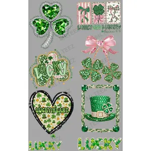 LUCKY SHAMROCK (2) (FAUX RHINESTONE) PREMADE GANGSHEET - 22X36 DTF TRANSFERS - DIRECT TO FILM