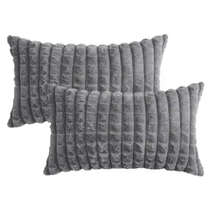 REGALWOVEN Throw Pillow Covers 2sets, Soft Plush Solid Couch Pillow Cases for Sofa Bed Living Room Home Decor 12 x 20 Inch Grey