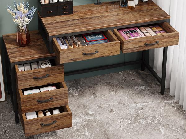 Tribesigns Vanity Desk with 5 Drawers, Makeup Vanity Table Dressing Table with Side 3-Drawer Chest, Make Up Vanities for Women, Girls (Without Mirror)