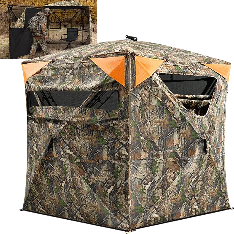 Tidewe Vis360 See Through Ground Blind Swing Door | 360° Camouflage Pop Up Hunting Blind for 2/3 Person | Portable Deer Blind with Orange Cover #Christmas Deal