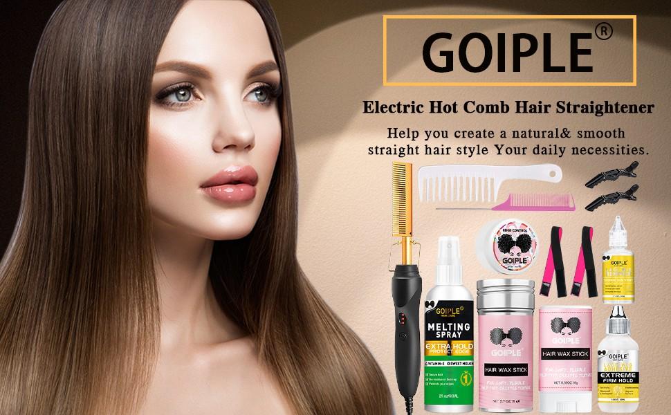 19 in 1 Hot Comb Styling Kit for Natural Black Hair with Wig Glue Hair Wax Set Electric Straightener Curler Machine Christmas Gift Bundle,valentine's day gifts for her/him