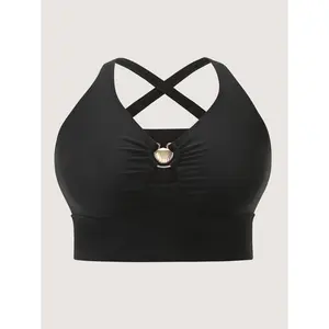 【Tummy Control】BLOOMCHIC Plus Size Metal Buckle Ruched Cut-Out Swim Top [M-6X] 2026 Summer Vibes Swimweek summerwins,summerwins