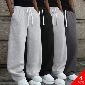 Men’s lightweight drawstring loose athletic pants — soft knit, straight cut, available in light gray, black, white-gray, and dark gray; comfortable for all seasons; with side pockets; suitable for fitness and casual wear; a relaxed-style jogger for year-r