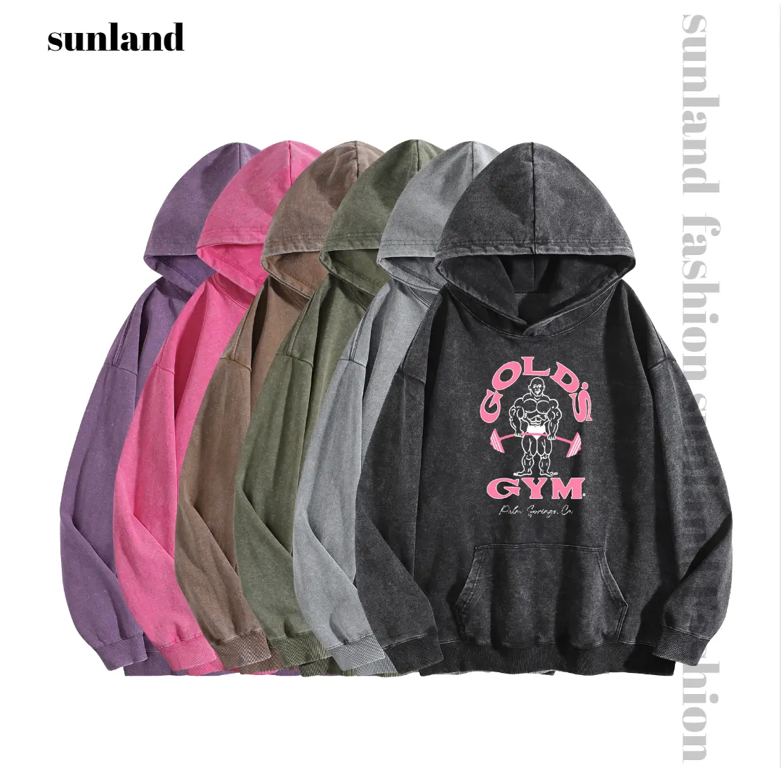 Sunland Women's Polyester-Cotton Hooded Neck Pullover Hoodie - 2025 Vintage Winter Warm Acid Wash, GYM Graphic Print, Oversized Loose Fit Long Sleeve, New Year Comfortable Layering Streetwear for Fitness Enthusiasts (Casual Occasions)