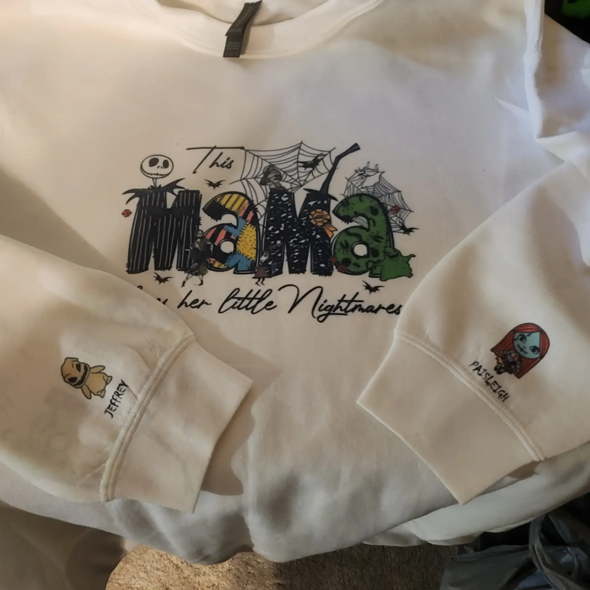 Customized NBC Sweaters - Unique Design with "This MAMA & Her Little Nightmare" Text and Character Patches