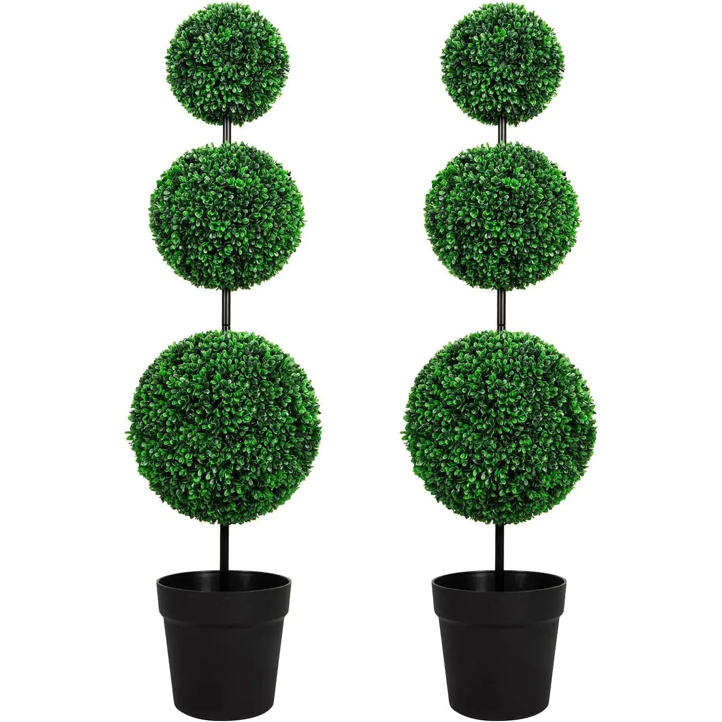 ROMSWI 2 Pack 4FT Artificial Triple Ball Boxwood Topiary Tree UV Resistant Faux Topiary Plant for All-Season Home Office Porch Entryway Decor